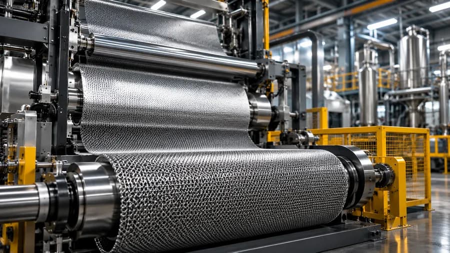 Mesh rolls passing through a treatment line