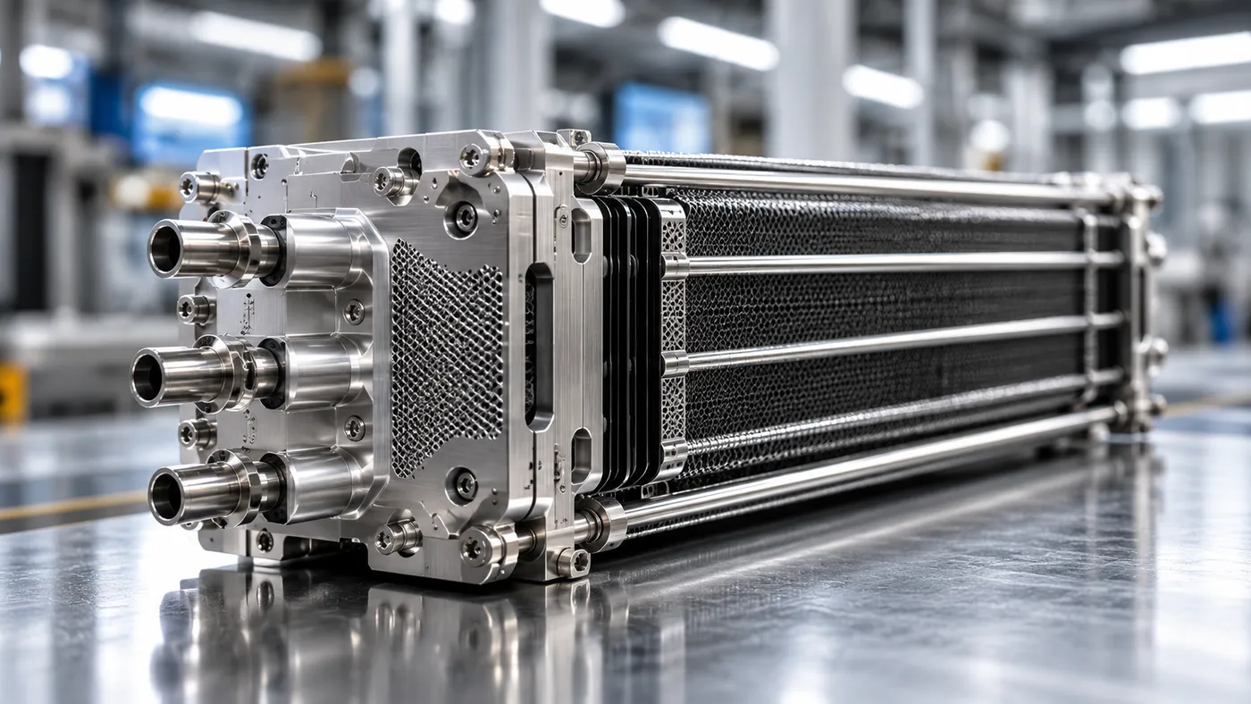 Illustration: a fuel cell stack on a laboratory bench