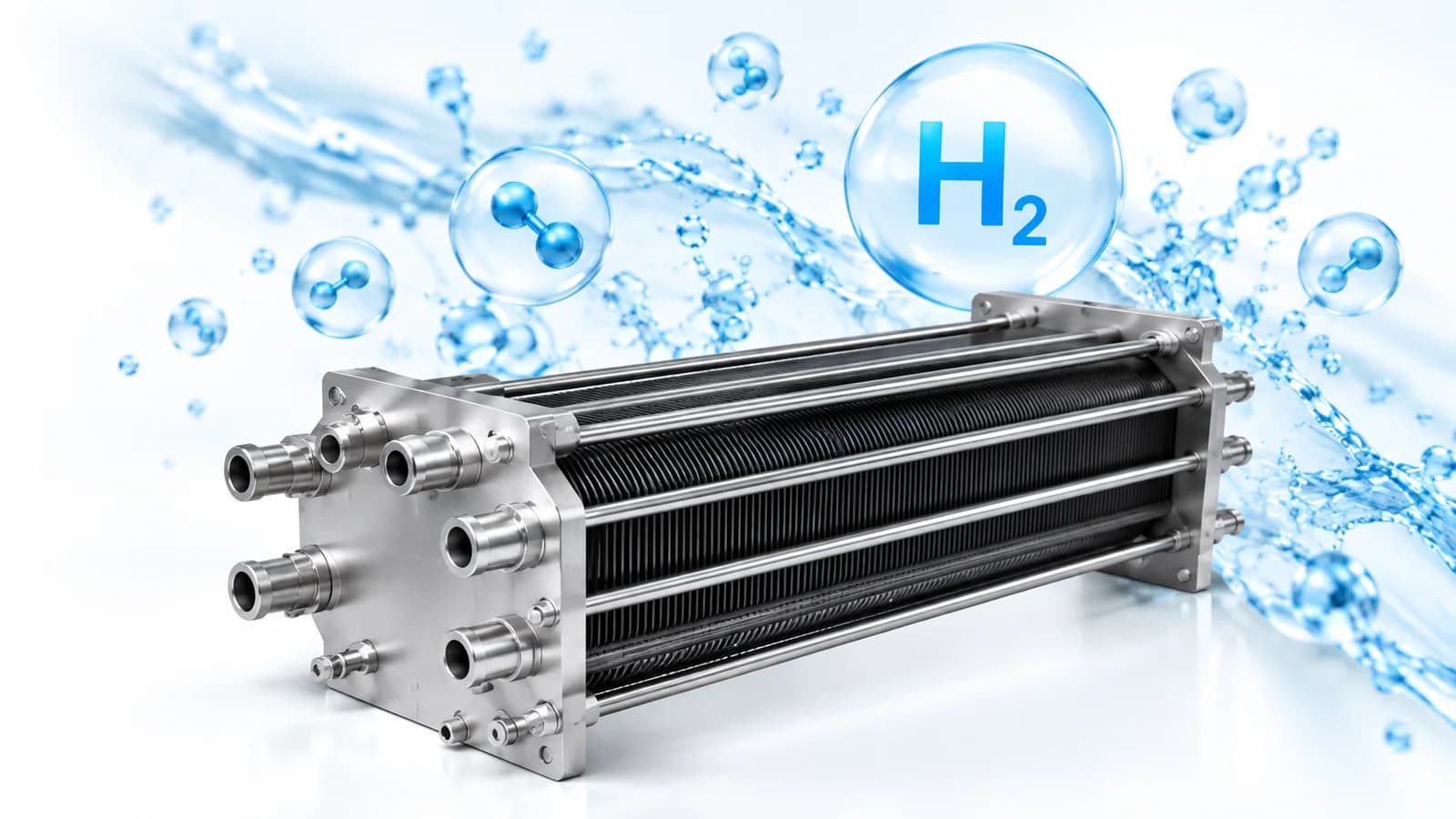 Stainless steel electrolyser stack producing hydrogen