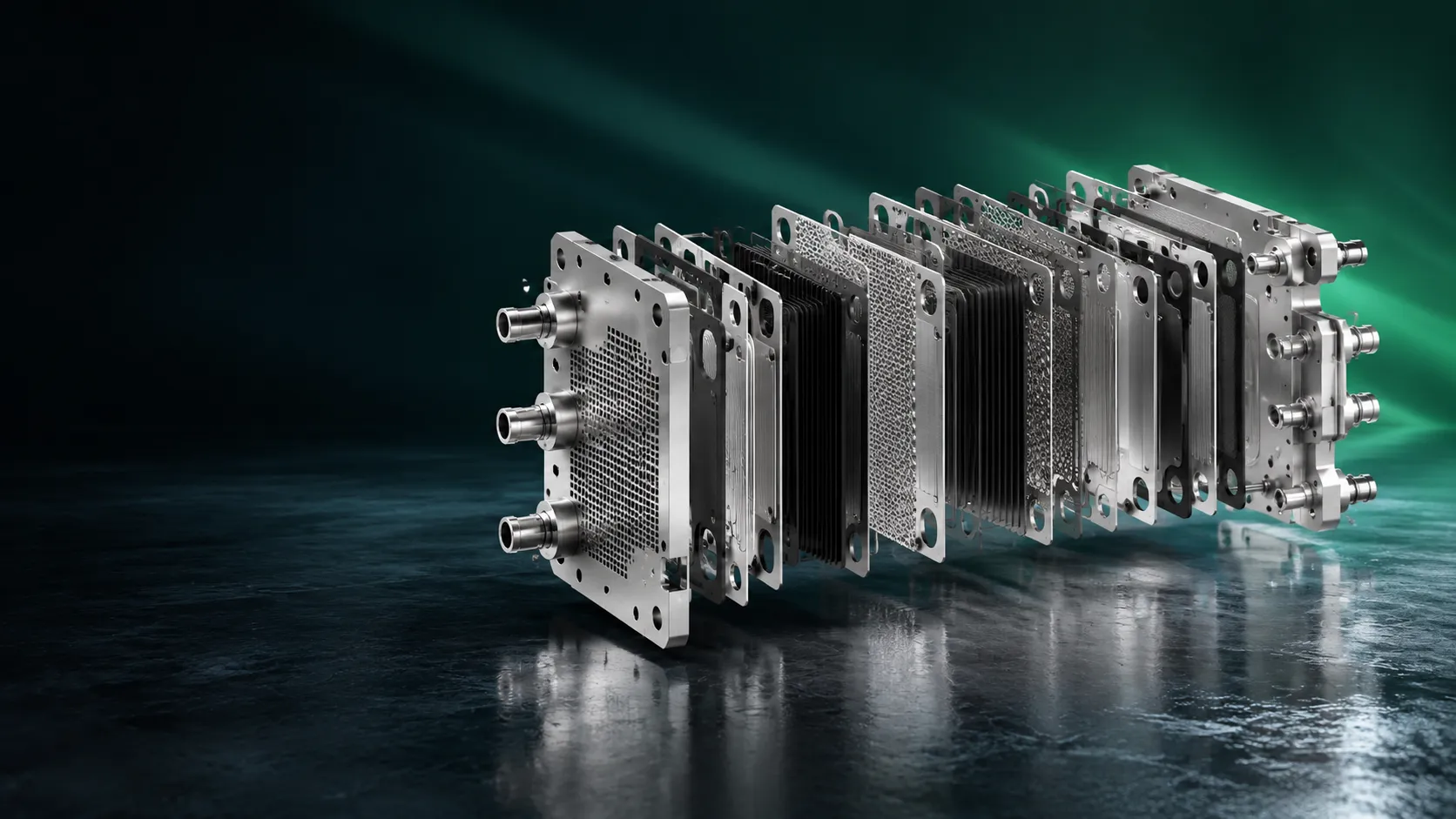 Exploded fuel cell stack assembly