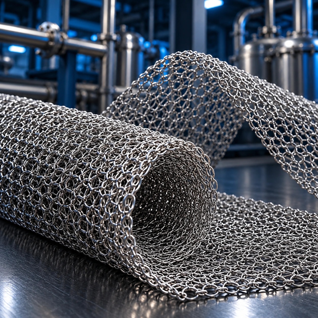 Illustration: knitted wire mesh showing the interlocking loop structure