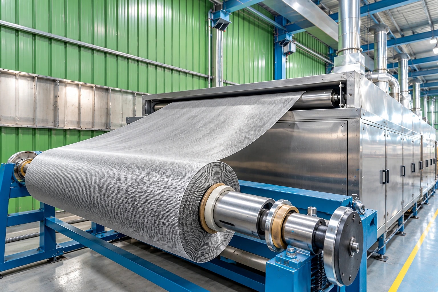 Illustration: mesh roll running through a manufacturing line